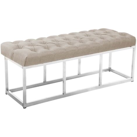 Banc capitonné rembourré 120 cm tissu crème avec structure en acier inoxydable design contemporain 100008567 (1/4)
