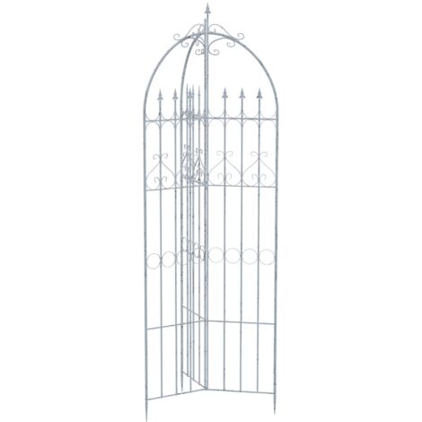 Treillis de jardin décoratif en métal blanc vieilli support élégant pour plantes grimpantes style ancien 100008917 (1/4)