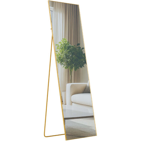 Miroir sur pied inclinable pleine longueur cadre métal doré design moderne 160x50 cm 100008456 (1/5)