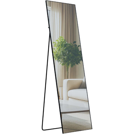 Miroir pleine longueur sur pied et mural cadre métal noir mat design épuré 160x50 cm 100008504 (1/5)