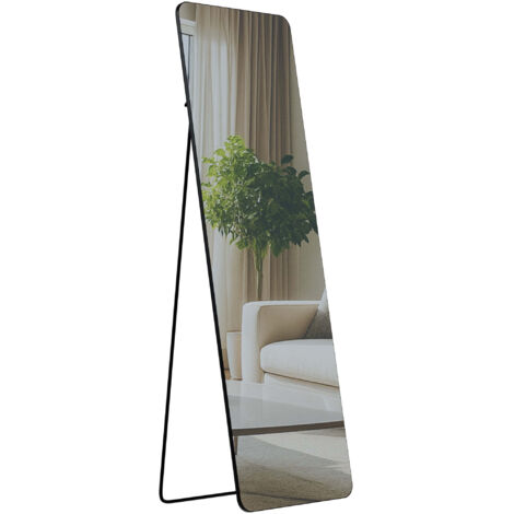 Miroir pleine longueur sur pied ou mural cadre métal noir mat design épuré 160x50 cm 100008488 (1/5)