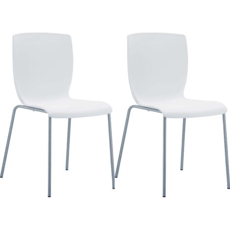 Lot de 2 chaises de cuisine ou véranda empilable pour intérieur ou extérieur assise en plastique blanc cadre en aluminium 100008031 (1/5)