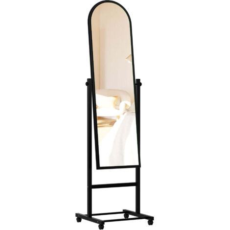 Miroir sur pied pleine longueur pivotant – Cadre métal noir – Avec roulettes 100008638 (1/5)