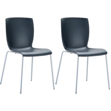 Lot de 2 chaises de cuisine ou véranda empilable pour intérieur ou extérieur assise en plastique noir cadre en aluminium 100008042 (1/5)