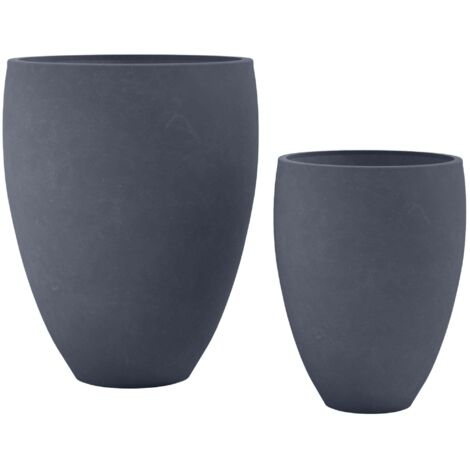 Lot de 2 pots de fleurs en argile fibreuse anthracite résistants aux intempéries 100007957 (1/4)