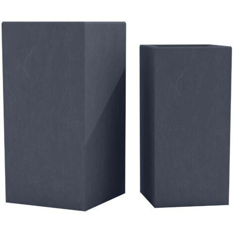 Lot de 2 pots de fleurs forme rectangle en argile fibreuse anthracite résistants aux intempéries 100007958 (1/4)