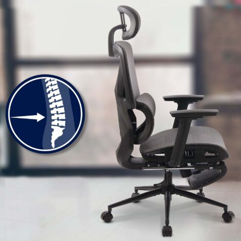 Fauteuil de bureau ergonomique avec soutien lombaire dynamique 4D, accoudoirs 3D,appui-tête et hauteur réglable,fauteuil de bureau pivotant en maille | Leroy Merlin