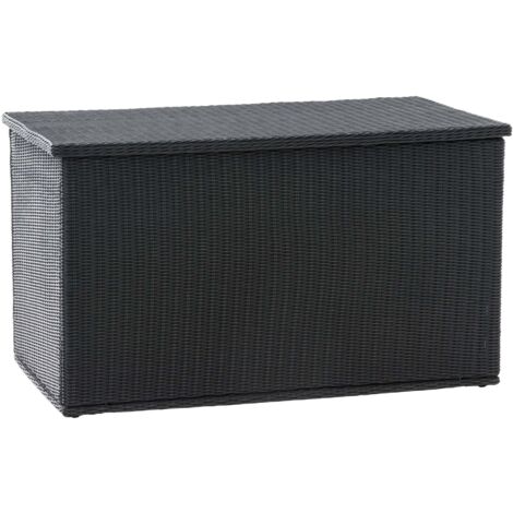 Coffre de rangement jardin en polyrotin noir avec ouverture assistée et housse imperméable 100007980 (1/5)