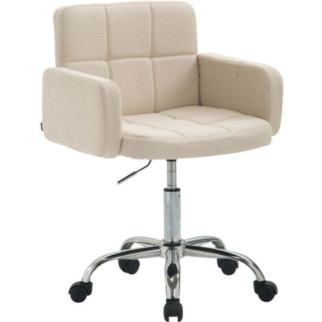 Tabouret de travail chaise de bureau en tissu crème structure à 5 roulettes métal chromé 100008659 (1/4)