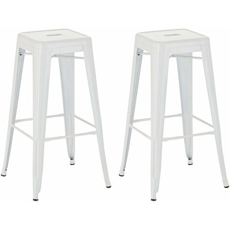 Lot de 2 tabourets de bar style industriel en métal avec repose-pieds blanc TDB10121 (1/3)