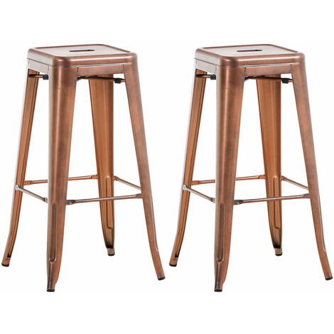 Lot de 2 tabourets de bar style industriel en métal avec repose-pieds cuivre vieilli vintage TDB10114 (1/4)