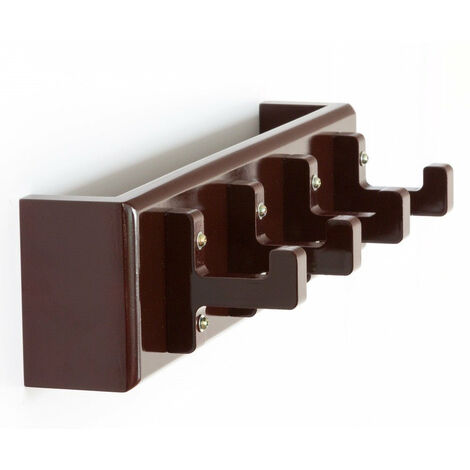 Porte-clés mural polyvalent 4 crochets étagère marron 40x10x13cm DIV06011 (1/4)