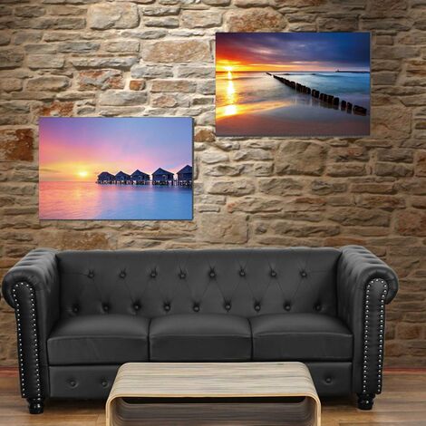 Toile de décoration murale x2 LED tableau illuminé motif sunset