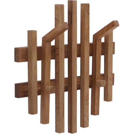 Panneau d'entrée porte-manteau avec 4 crochets design tendance 40 x 38 x 12 cm en bois chêne 040008802 (1/5)