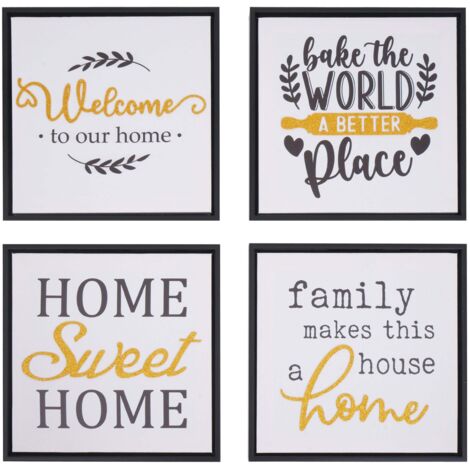 Lot de 4 tableaux décoratifs modernes 30 x 30 cm avec messages inspirants cadre en bois noir 040009163 (1/5)