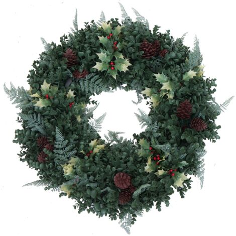 Couronne décorative ronde avec 4 porte-bougies intérieure extérieure 60 cm ambiance festive en PE vert 040009149 (1/5)
