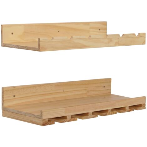 Lot de 2 étagères murales support bouteilles et verres 61 x 28 cm pratique et décoratif cuisine salon en bois naturel 040009079 (1/5)