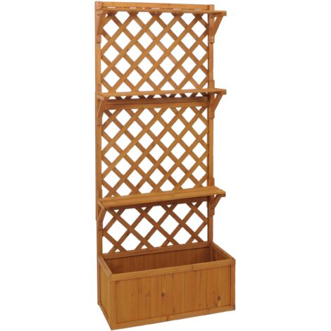 Bac à fleurs surélevé avec treillis et étagères jardinière brise-vue naturel balcon 177 x 77 x 33 cm en bois 040008919 (1/5)