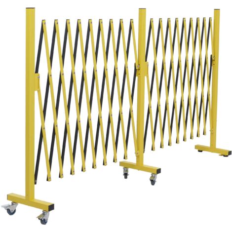 Barrière de sécurité extensible avec roulettes grille accordéon mobile 110x60-500cm en aluminium jaune et noir 040008748