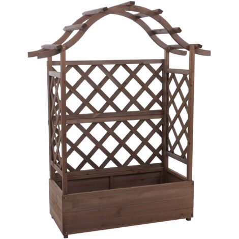Bac à fleurs surélevé avec treillis 4 côtés jardinière 138 x 110 x 44 cm brise-vue extérieur en bois marron 040008925 (1/5)