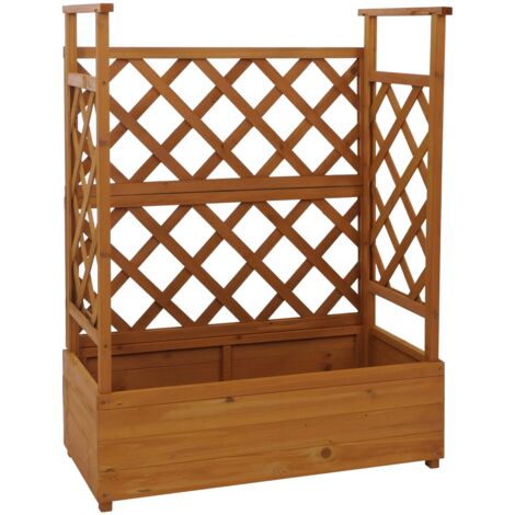 Bac à fleurs surélevé avec treillis 3 côtés jardinière 114 x 85 x 44 cm brise-vue balcon en bois 040008930 (1/5)