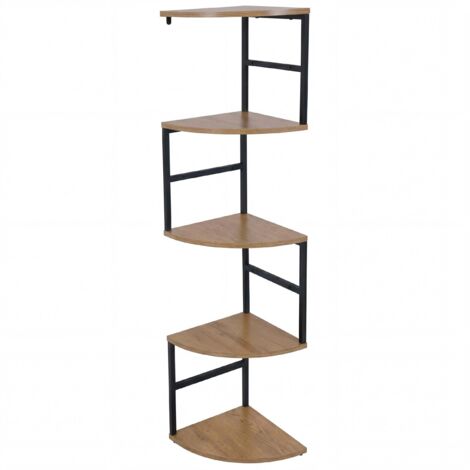 Étagère d’angle murale 5 niveaux style industriel 128 x 30 x 30 cm métal et MDF mélaminé marron 040008746 (1/5)