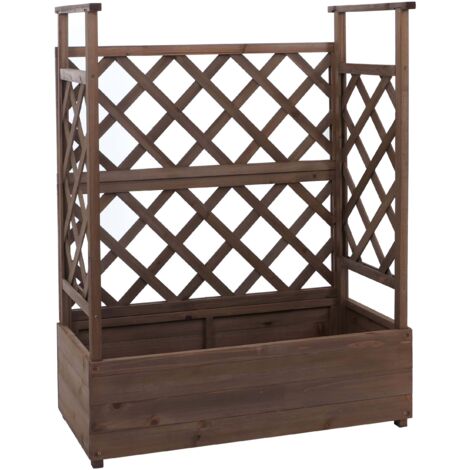 Bac à fleurs surélevé avec treillis 3 côtés jardinière 114 x 85 x 44 cm brise-vue balcon en bois marron 040008928 (1/5)
