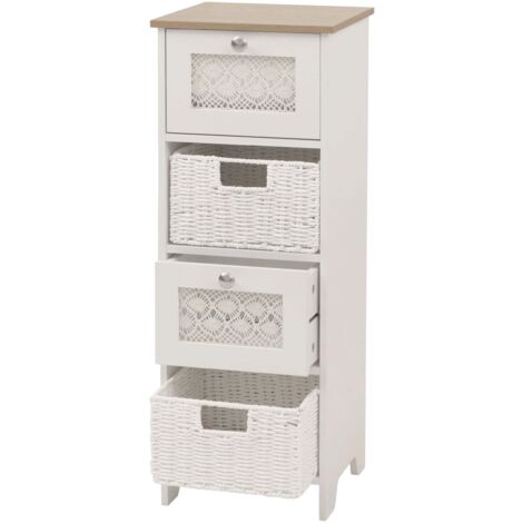 Petite commode meuble 4 tiroirs avec paniers amovibles 82 x 30 x 30 cm MDF mélaminé naturel et blanc 040009109 (1/5)