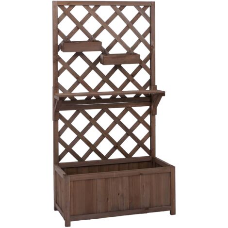 Bac potager avec treillis avec étagère et 2 bacs suspendus 135 x 70 x 30 cm jardinière extérieure en bois marron 040008921 (1/5)