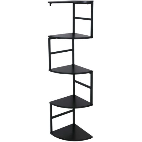 Étagère d’angle murale 5 niveaux style industriel 128 x 30 x 30 cm métal et MDF mélaminé noir 040008744 (1/5)