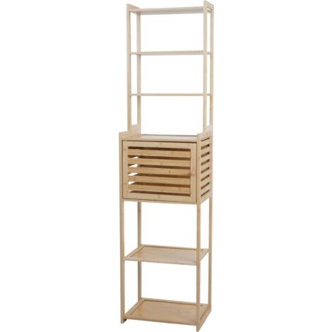 Étagère sur pied salle de bain en bambou meuble avec porte et 6 étagères 165 x 42 x 30 cm 040009113 (1/5)