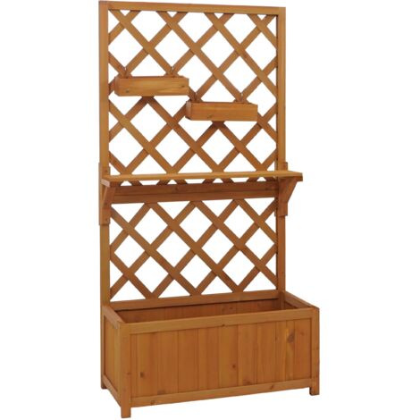 Bac potager avec treillis avec étagère et 2 bacs suspendus 135 x 70 x 30 cm jardinière extérieure en bois 040008923 (1/5)