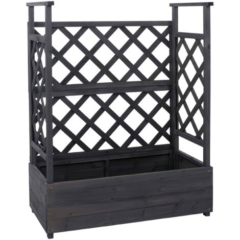 Bac potager avec treillis jardinière 114 x 85 x 44 cm brise-vue extérieur en bois anthracite gris 040008929 (1/5)