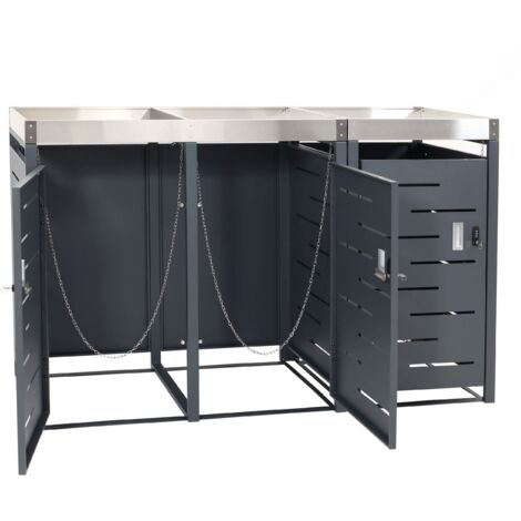 Cache poubelles triple 3 bacs 80 à 120l avec bac à plantes inox et ...