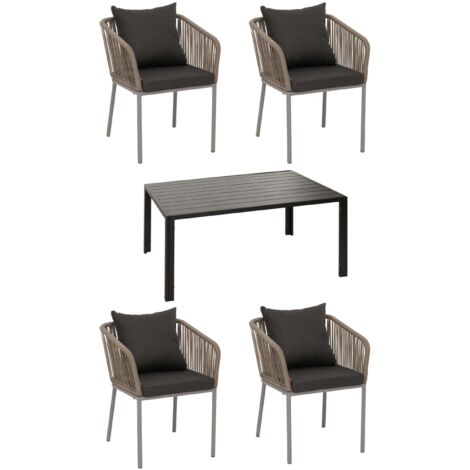 Ensemble de mobilier de jardin avec table rectangulaire et 4 chaises en aluminium gris et coussin gris foncé 040009791 (1/5)