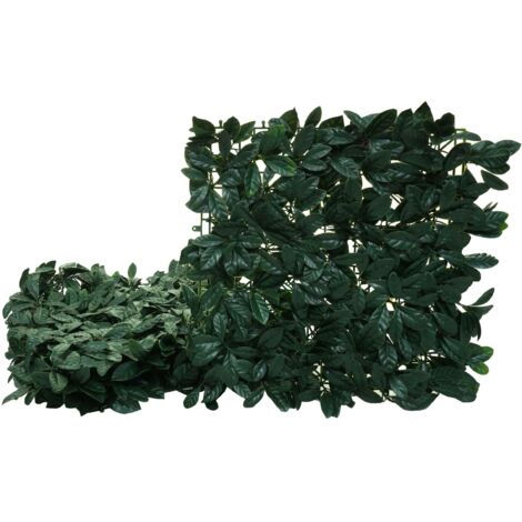 Dalle murale végétale 1 m² effet laurier vert 4 panneaux 50x50 cm brise-vue terrasse balcon intérieur extérieur 040010224 (1/5)