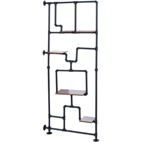 Bibliothèque séparateur de pièce style industriel 5 étagères 203 x 80 cm MDF brun foncé et fer 040008757 (1/5)