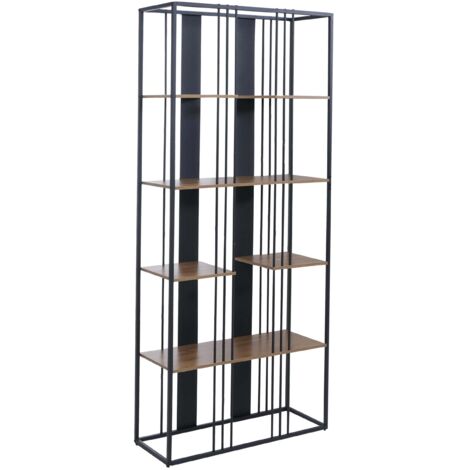 Étagère bibliothèque style industriel meuble haut 180x80x31 cm en métal et MDF finition noir et brun 040008779 (1/5)