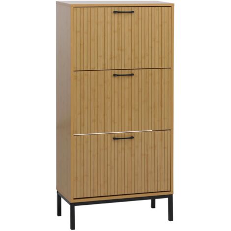 Meuble à chaussures 3 abattants en finition bambou armoire à chaussures 125x60x25 cm avec pieds métal 040008843 (1/5)