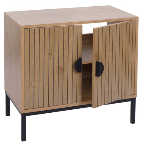 Meuble sous lavabo avec 2 portes Soft-Close 62x63x35 cm aspect bois naturel en MDF mélaminé structure métal 040009254 (1/5)