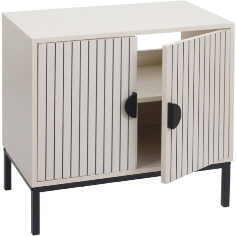 Meuble sous lavabo avec 2 portes Soft-Close 62x63x35 cm en MDF mélaminé beige structure métal 040009253 (1/5)