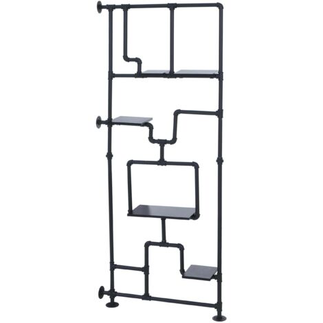 Bibliothèque séparateur de pièce style industriel 5 étagères 203 x 80 cm MDF noir et fer 040008756 (1/5)