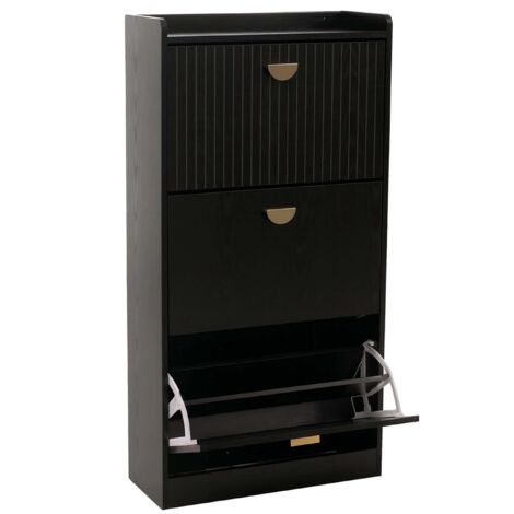 Meuble à chaussures moderne 117 x 60 x 24 cm avec 3 compartiments pratique en MDF noir 040009191 (1/5)