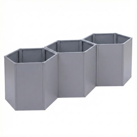 Lot de 3 carrés potagers surélevés bacs hexagonaux 1380 L 77x264x100 cm en acier galvanisé gris revêtement thermolaqué antirouille 040008850 (1/5)