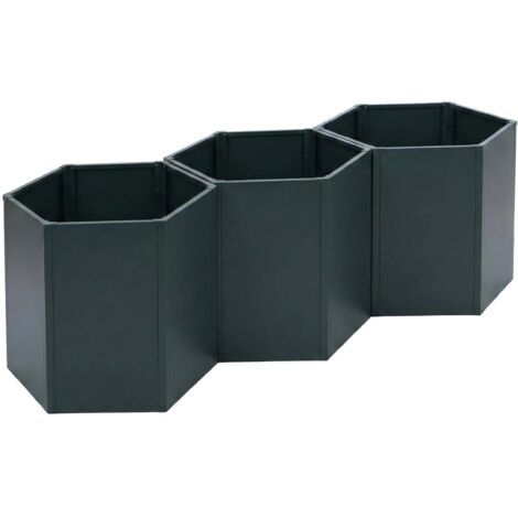 Lot de 3 carrés potagers surélevés bacs hexagonaux 1 380 L 77x264x100 cm en acier galvanisé vert revêtement thermolaqué antirouille 040008849 (1/5)