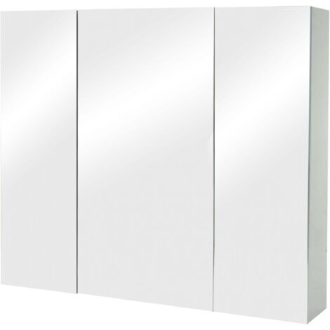 Armoire murale de salle de bain avec miroir 6 étagères finition brillante 70x80x16 cm contreplaqué gris 040010228 (1/5)