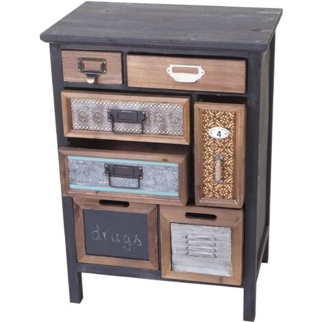 Meuble apothicaire commode en bois massif de sapin style vintage patchwork avec 7 tiroirs 78 x 55 x 35 cm 040011315 (1/5)