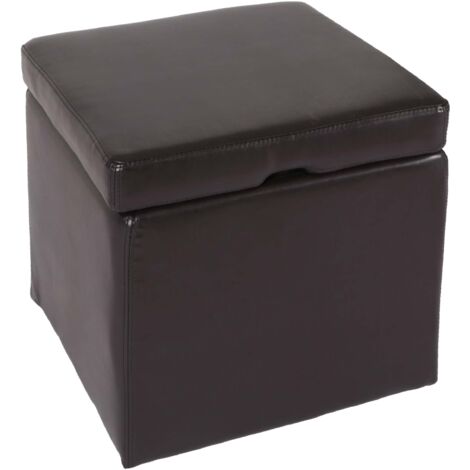 Pouf coffre cube de rangement avec couvercle cuir et similicuir marron 45 x 44 x 44 cm 040011599 (1/5)