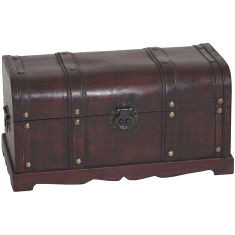 Coffre en bois style antique malle décorative ronde 30 x 57 x 29 cm style colonial 040011469 (1/5)