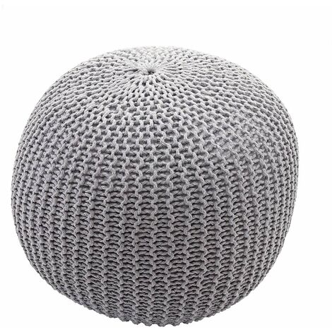 Tabouret repose pieds pouf aspect tricot à grosse maille 40x50cm gris TABO04007 (1/3)
